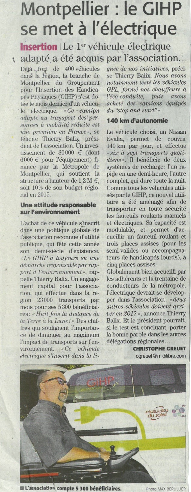 Article MidiLibre 21-07-16 Véhicule électrique